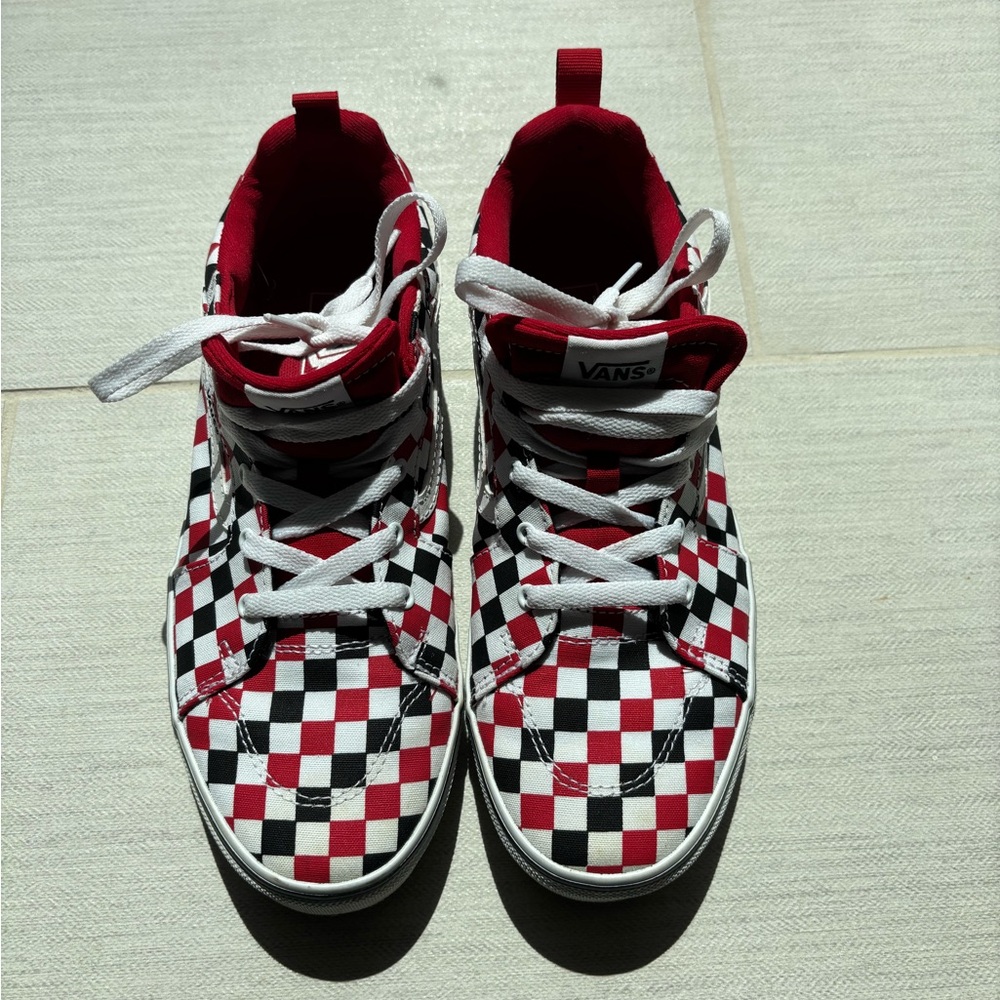 Vans Style 95 Checkerboard Red Black White US Youth 7 Shoes - Clean